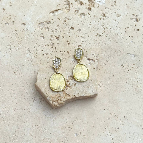 14k Gold Plated Satin Finish Crystal Drop Earrings