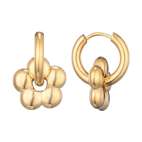 Tarnish Resistant 18k Gold Plated Flower Huggie Hoop Earrings