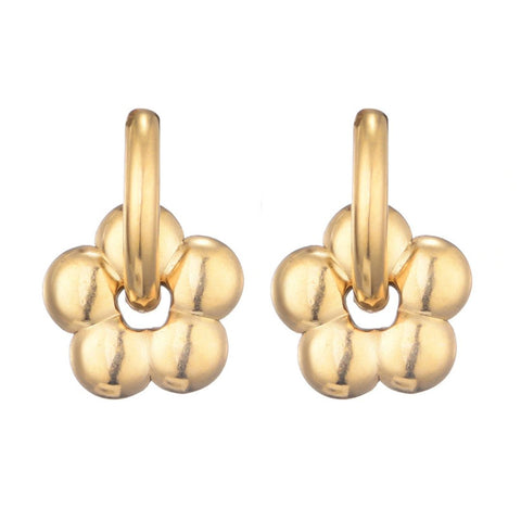 Tarnish Resistant 18k Gold Plated Flower Huggie Hoop Earrings