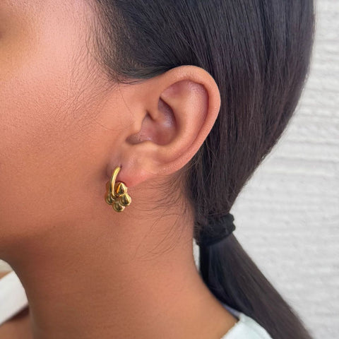 Tarnish Resistant 18k Gold Plated Flower Huggie Hoop Earrings