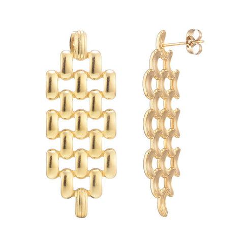 Tarnish Resistant 18k Gold Plated Grid Drop Earrings