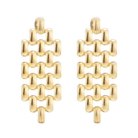 Tarnish Resistant 18k Gold Plated Grid Drop Earrings