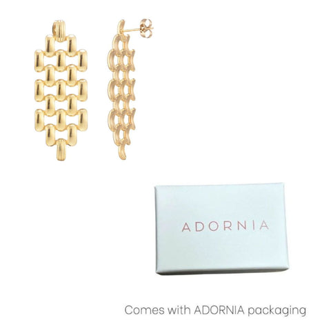 Tarnish Resistant 18k Gold Plated Grid Drop Earrings