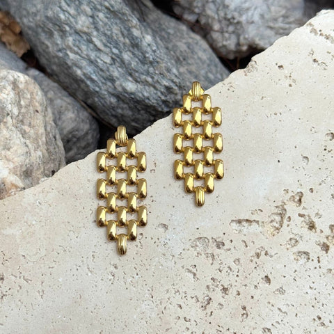 Tarnish Resistant 18k Gold Plated Grid Drop Earrings