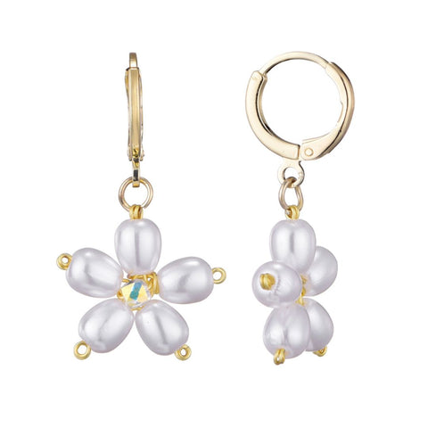 14k Gold Plated Pearl Flower Huggie Earrings