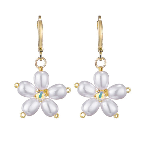14k Gold Plated Pearl Flower Huggie Earrings