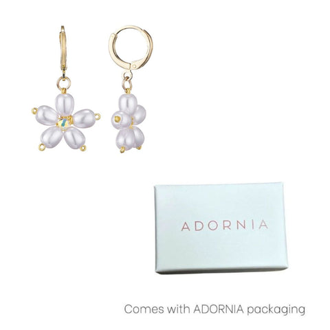 14k Gold Plated Pearl Flower Huggie Earrings