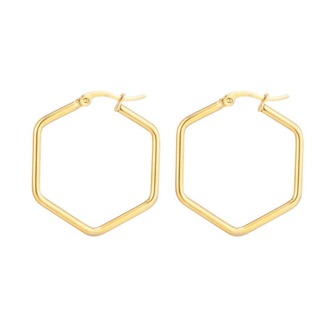 Tarnish Resistant 18k Gold Plated Hexagon Hoop Earrings
