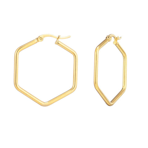 Tarnish Resistant 18k Gold Plated Hexagon Hoop Earrings