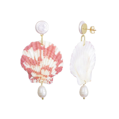 Pink Shell and Shell Pearl 3-Drop Earrings