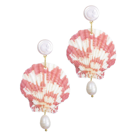 Pink Shell and Shell Pearl 3-Drop Earrings