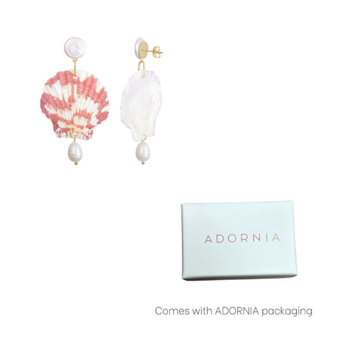 Pink Shell and Shell Pearl 3-Drop Earrings