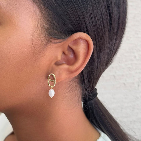 14k Gold Plated Freshwater Pearl Mariner Link Drop Earrings