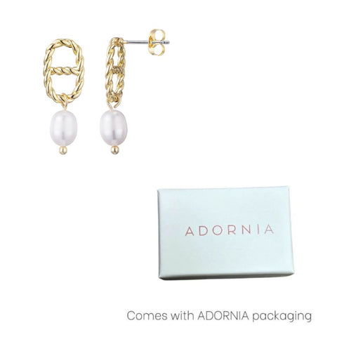 14k Gold Plated Freshwater Pearl Mariner Link Drop Earrings