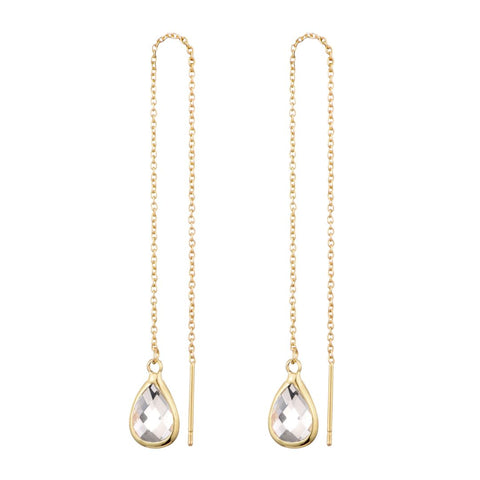 14k Gold Plated Clear Crystal Threader Earrings