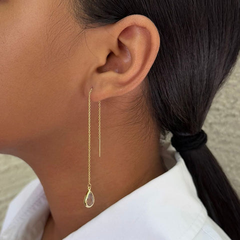 14k Gold Plated Clear Crystal Threader Earrings