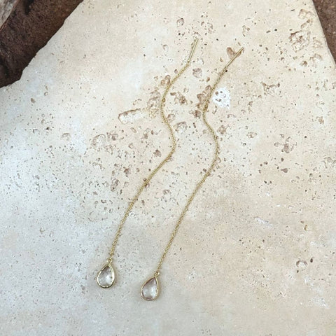14k Gold Plated Clear Crystal Threader Earrings