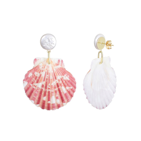 Pink Shell and Shell Pearl 2-Drop Earrings