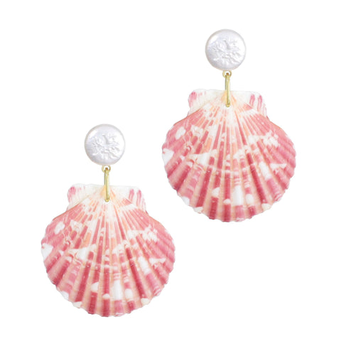 Pink Shell and Shell Pearl 2-Drop Earrings