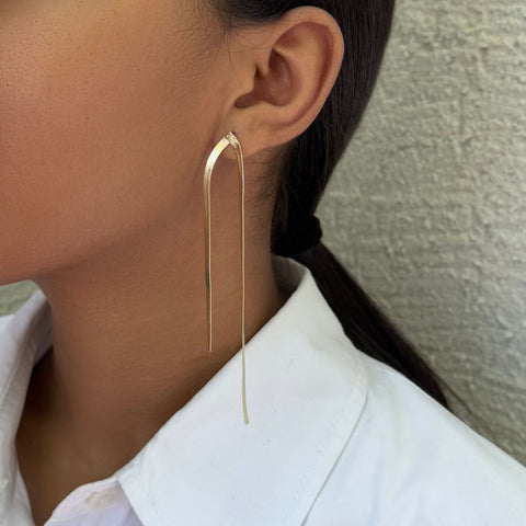 14k Gold Plated Herringbone Drop Earrings