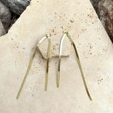 14k Gold Plated Herringbone Drop Earrings
