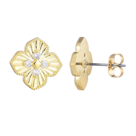 14k Gold Plate CZ Pointed Prismatic Clover Stud Earrings