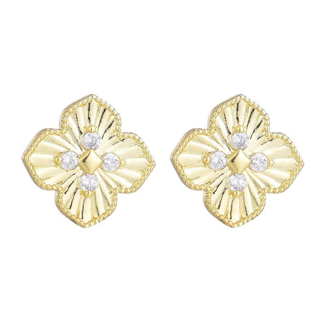 14k Gold Plate CZ Pointed Prismatic Clover Stud Earrings