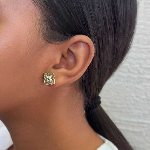 14k Gold Plate CZ Pointed Prismatic Clover Stud Earrings