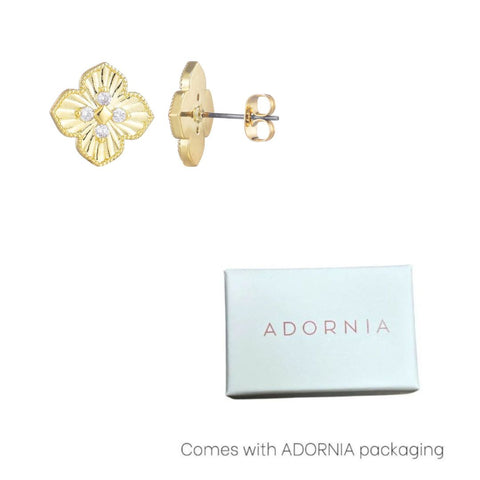 14k Gold Plate CZ Pointed Prismatic Clover Stud Earrings