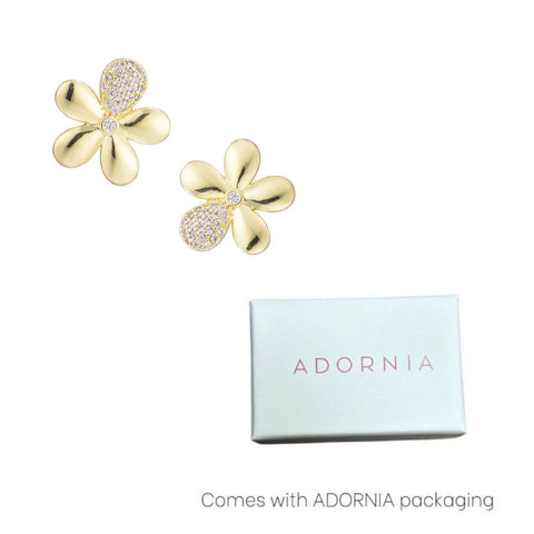 14k Gold Plated CZ Flower Petal Stud Earrings