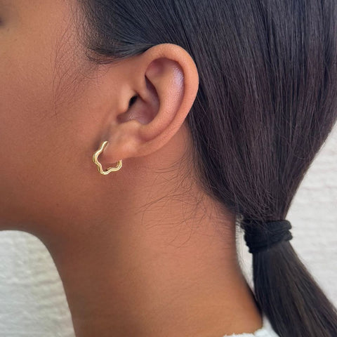 14k Gold Plated Flower Shaped Hoop Earrings