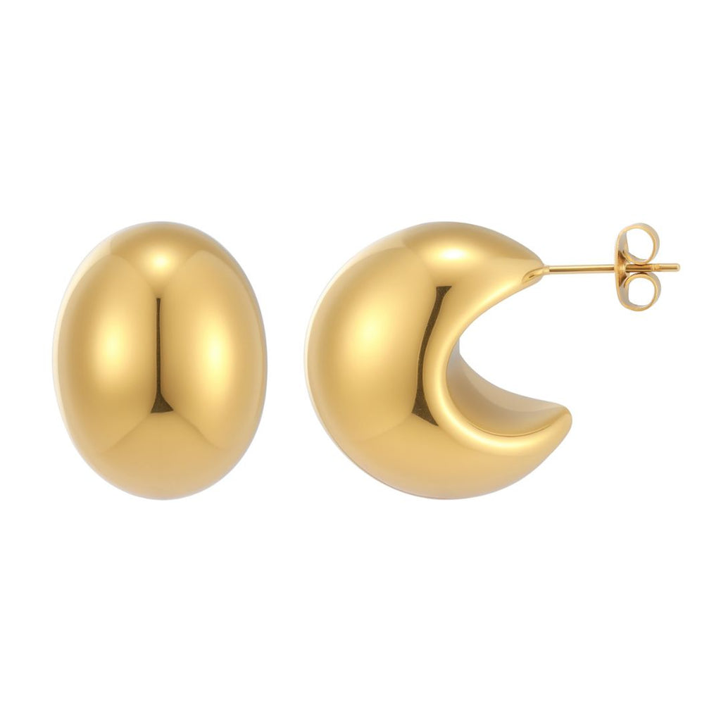 Tarnish Resistant Lightweight 18k Gold Plated Crescent Moon Statement Stud Earrings