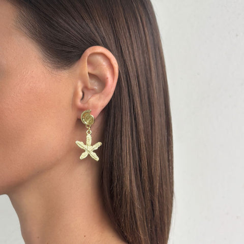 Gold Plated Starfish and Shell Drop Earrings
