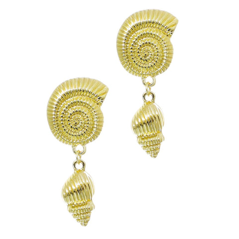 Gold Plated Swirl and Shell Drop Earrings