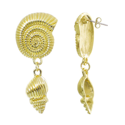Gold Plated Swirl and Shell Drop Earrings