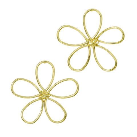 Gold Plated Oversized Flower Outline Statement Earrings