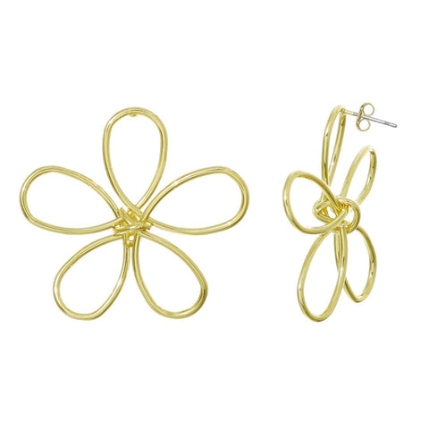 Gold Plated Oversized Flower Outline Statement Earrings