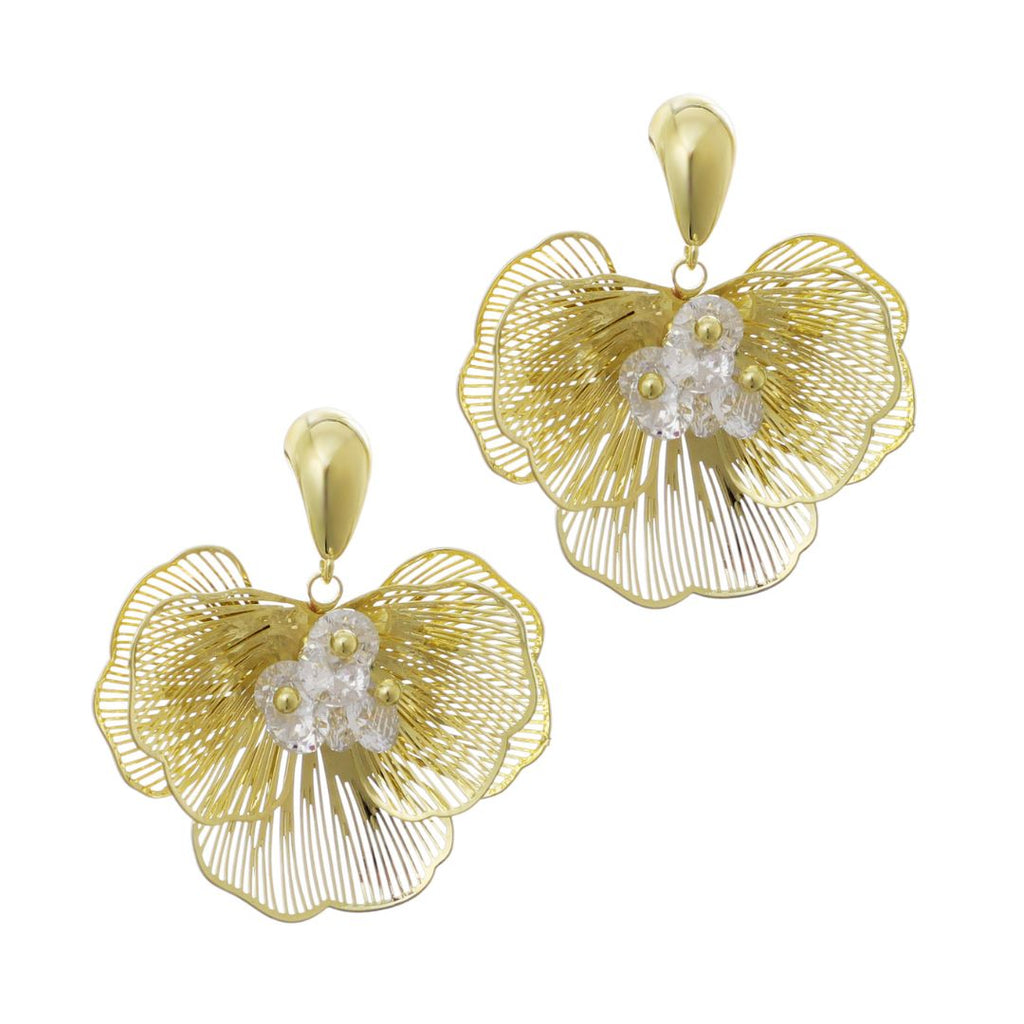 14k Gold Plated Crystal Flower Stud Earrings