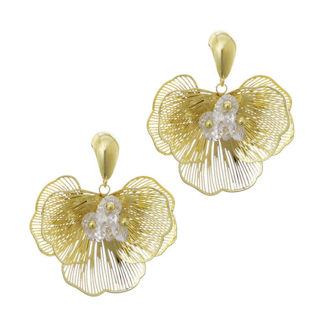 14k Gold Plated Crystal Flower Stud Earrings