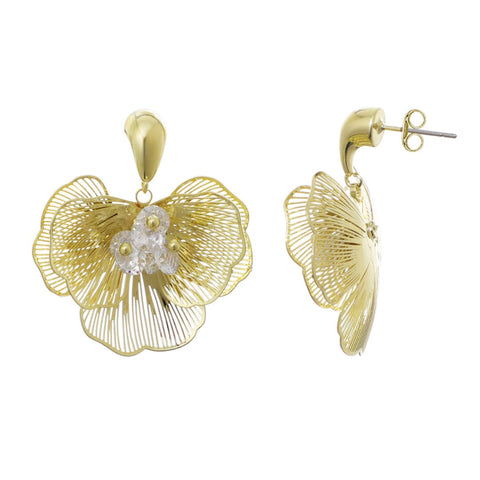 14k Gold Plated Crystal Flower Stud Earrings
