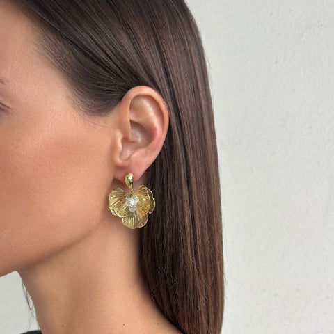 14k Gold Plated Crystal Flower Stud Earrings