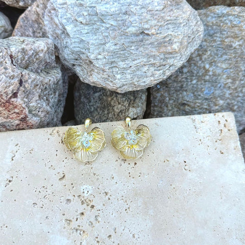14k Gold Plated Crystal Flower Stud Earrings