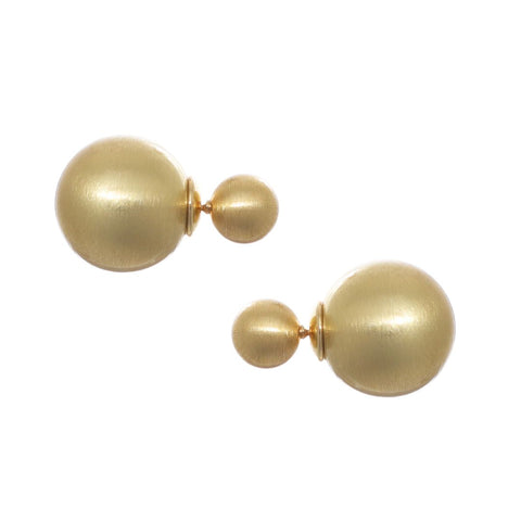 14k Gold Plated Matte Finish Double Ball Earrings