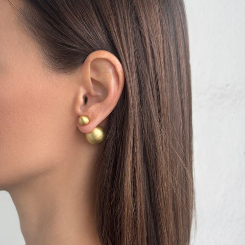 14k Gold Plated Matte Finish Double Ball Earrings