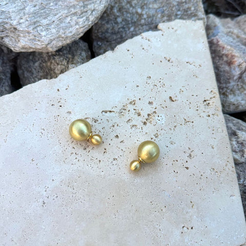 14k Gold Plated Matte Finish Double Ball Earrings