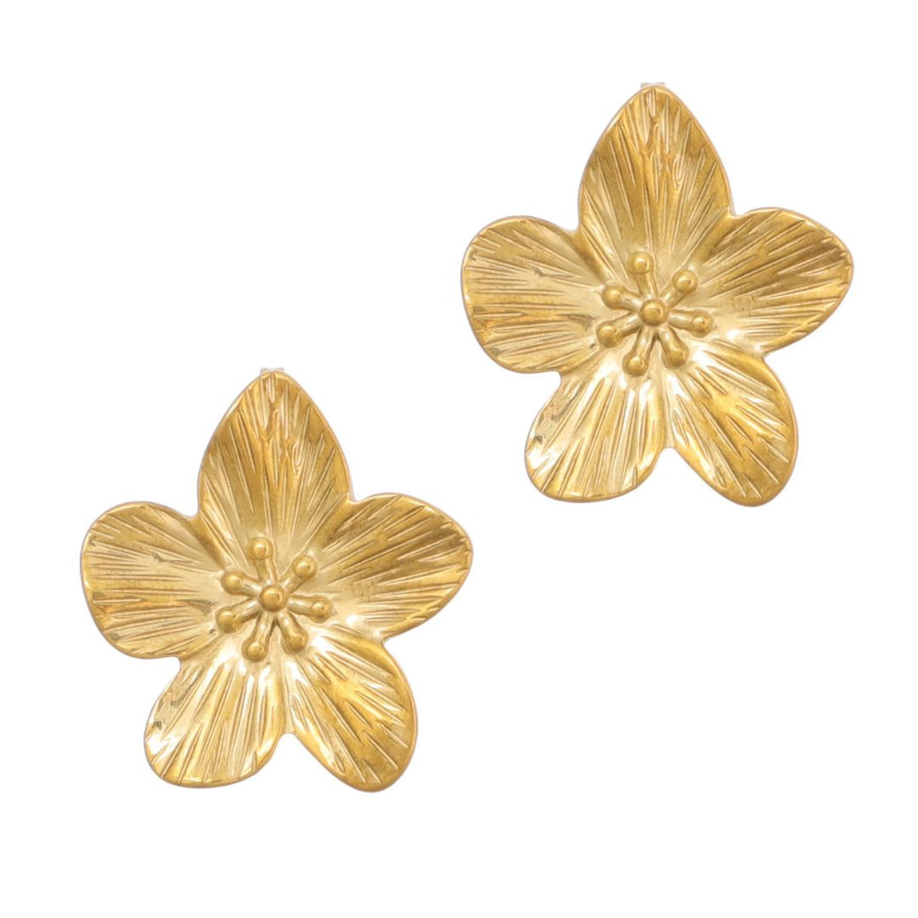 Tarnish Resistant 18k Gold Plated Statement Flower Studs