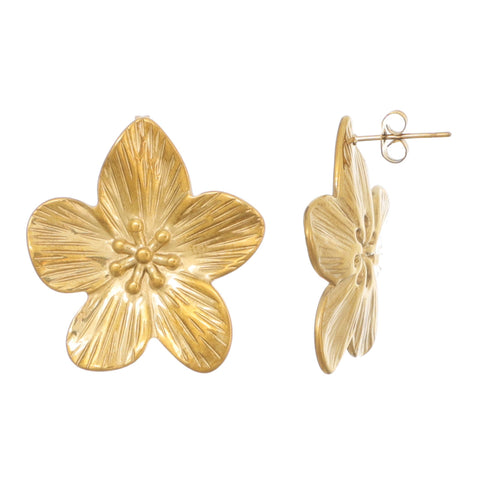 Tarnish Resistant 18k Gold Plated Statement Flower Studs