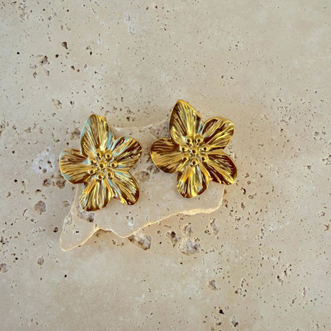 Tarnish Resistant 18k Gold Plated Statement Flower Studs
