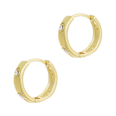 14k Gold Plated CZ-Dotted Hoop Earrings