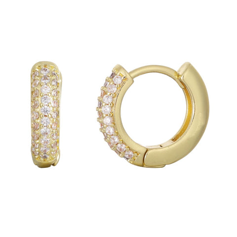 14k Gold Plated CZ Huggie Chubby Hoops